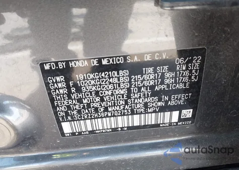 2023 Honda Hr-V Awd Lx z USA, uszkodzony, nr VIN 3CZRZ2H36PM702753